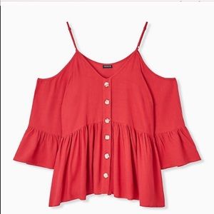 red gauze button cold shoulder